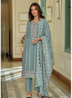 Grey Embroidered Ceremonial Trendy Salwar Suit