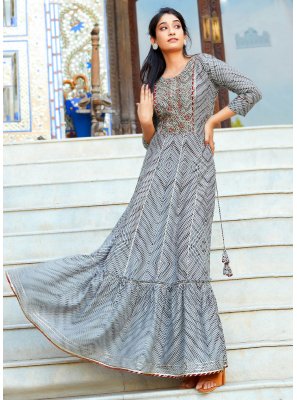 Grey Embroidered Rayon Designer Gown