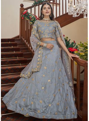 Grey Embroidered Sangeet A Line Lehenga Choli
