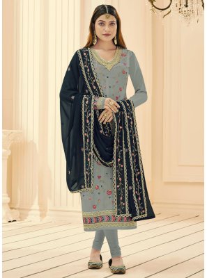 Grey Georgette Churidar Salwar Kameez