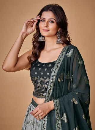Grey Georgette Engagement Lehenga Choli