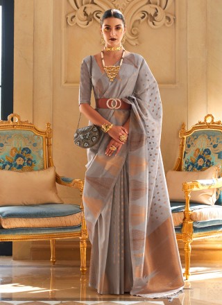 Grey Handloom silk Contemporary Style Saree