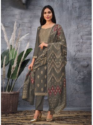Grey Jacquard Silk Trendy Salwar Suit