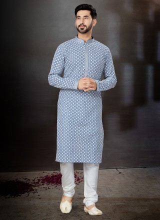 Grey Lucknowi work Fancy Fabric Kurta Pyjama