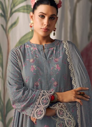 Grey Muslin Pakistani Salwar Suit with