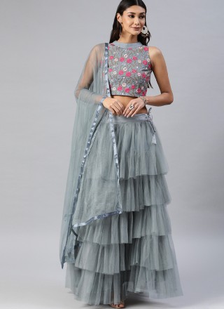 Embroidered Silk Lahenga Choli in Gray and Pink Color | Designer lehenga  choli, Party wear lehenga, Silk lehenga