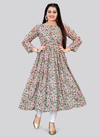 Grey Printed Georgette Party Wear Kurti