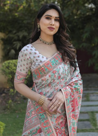 Grey Printed Pashmina Trendy Saree