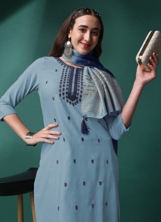 Grey Rayon Readymade Salwar Kameez