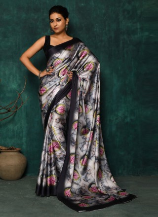 Grey Satin Classic Designer Saree