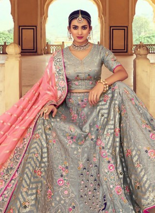 Grey Silk A Line Lehenga Choli