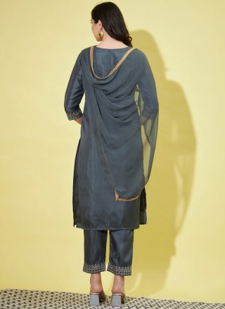 Grey Silk Blend Readymade Salwar Suit