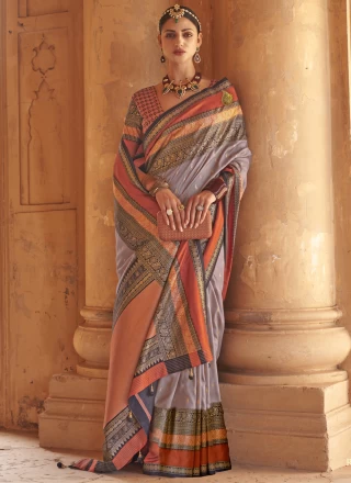 Grey Silk Engagement Trendy Saree