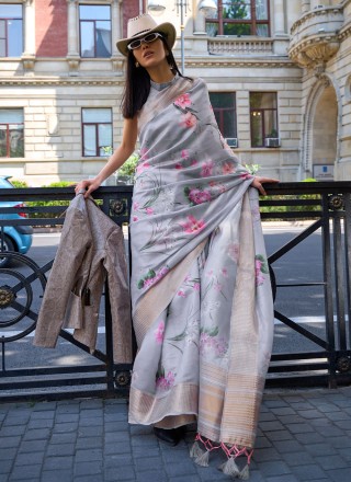 Grey Weaving Trendy Saree