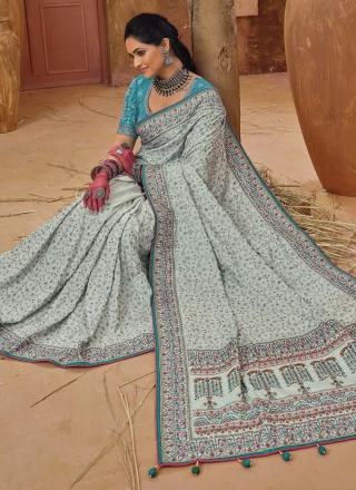 Grey Wedding Banarasi Silk Trendy Saree