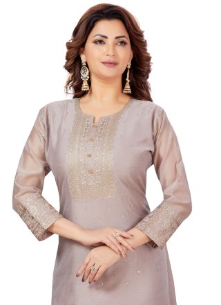 Grey Wedding Chanderi Designer Salwar Kameez