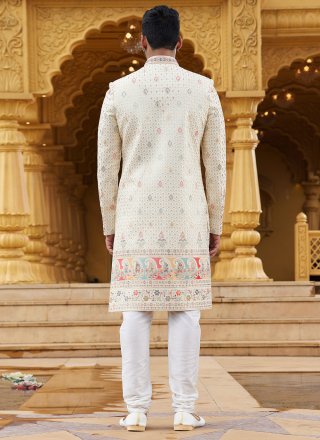 Gripping Cream Art Silk Sherwani