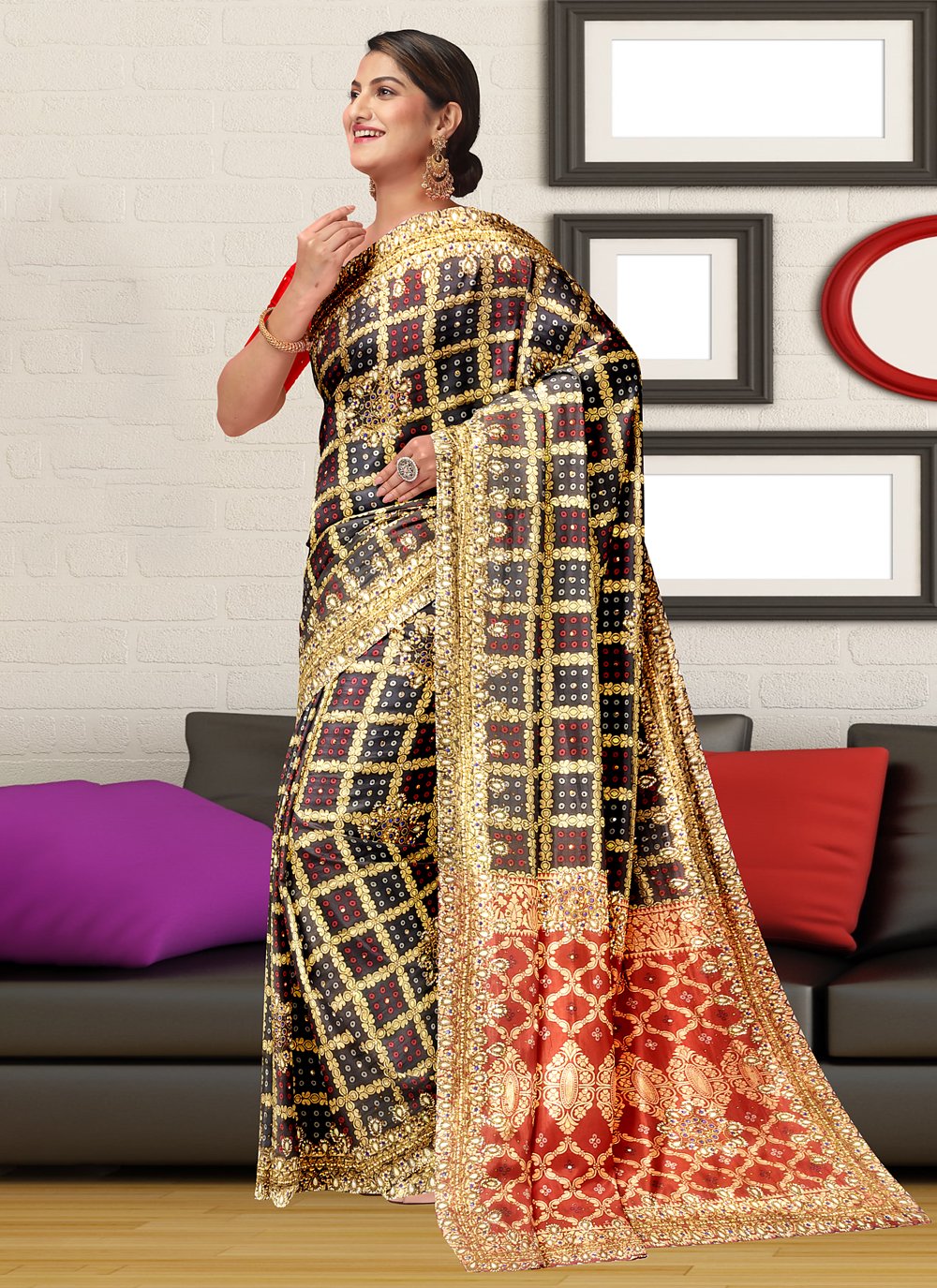 Multi Colour Kanjivaram Silk Hand Work Classic Sari for Ceremonial