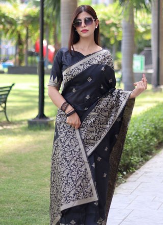 Handloom Silk Classic Sari In Black