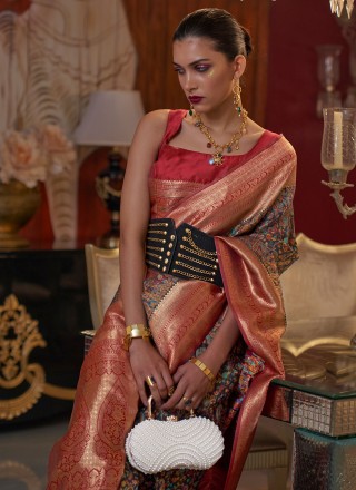 Handloom silk Multi Colour Contemporary Style Saree