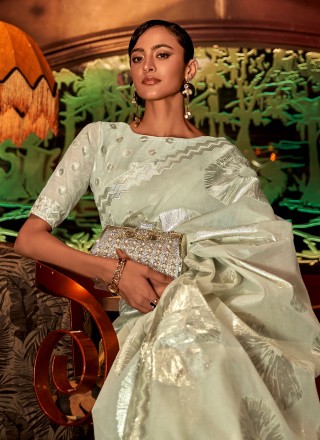 Handloom silk Off White Zari Classic Saree