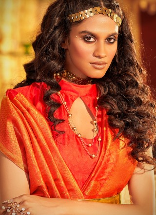 Handloom silk Orange Classic Saree