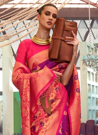 Handloom silk Purple and Rani Traditional Saree