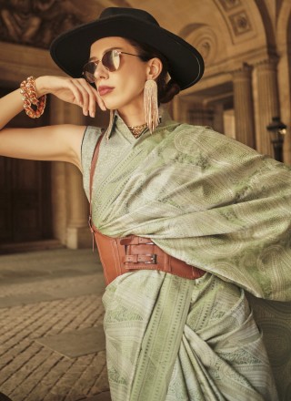 Handloom silk Weaving Green Designer Saree