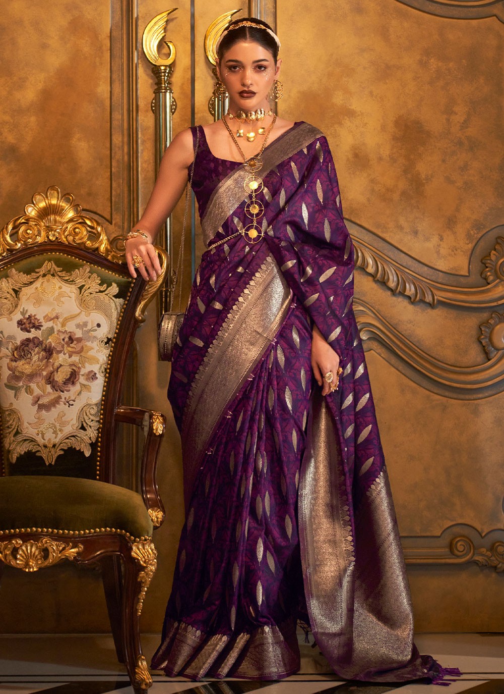 Handloom silk Weaving Purple Trendy Saree
