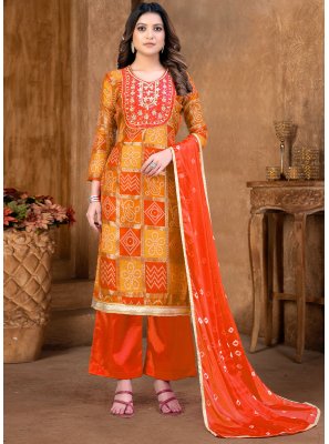 Handwork Orange Palazzo Salwar Suit 