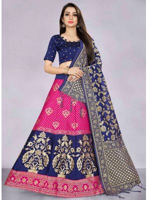 Hot Pink Banarasi Silk Festival Designer Long Lehenga Choli