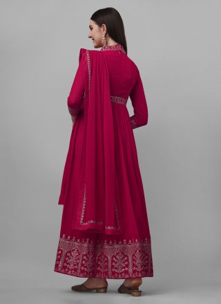 Hot Pink Designer Faux Georgette Anarkali Salwar Suit