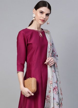 Hot Pink Plain Sangeet Readymade Salwar Suit