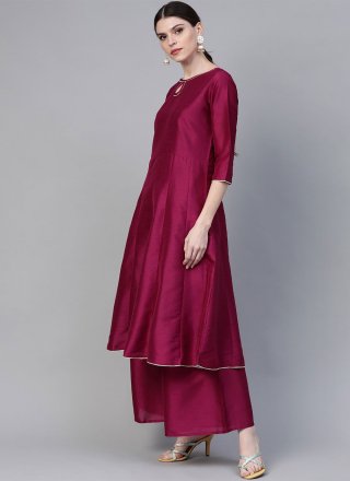 Hot Pink Plain Sangeet Readymade Salwar Suit