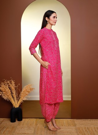 Hot Pink Printed Punjabi Suit