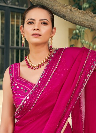 Hot Pink Reception Contemporary Style Saree