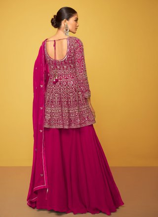 Hot Pink Sequins Georgette Palazzo Salwar Suit