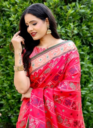 Hot Pink Weaving Patola Silk  Contemporary Saree