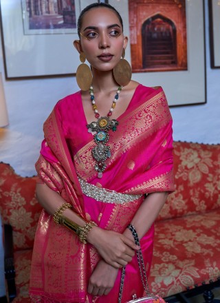Hot Pink Weaving Trendy Saree