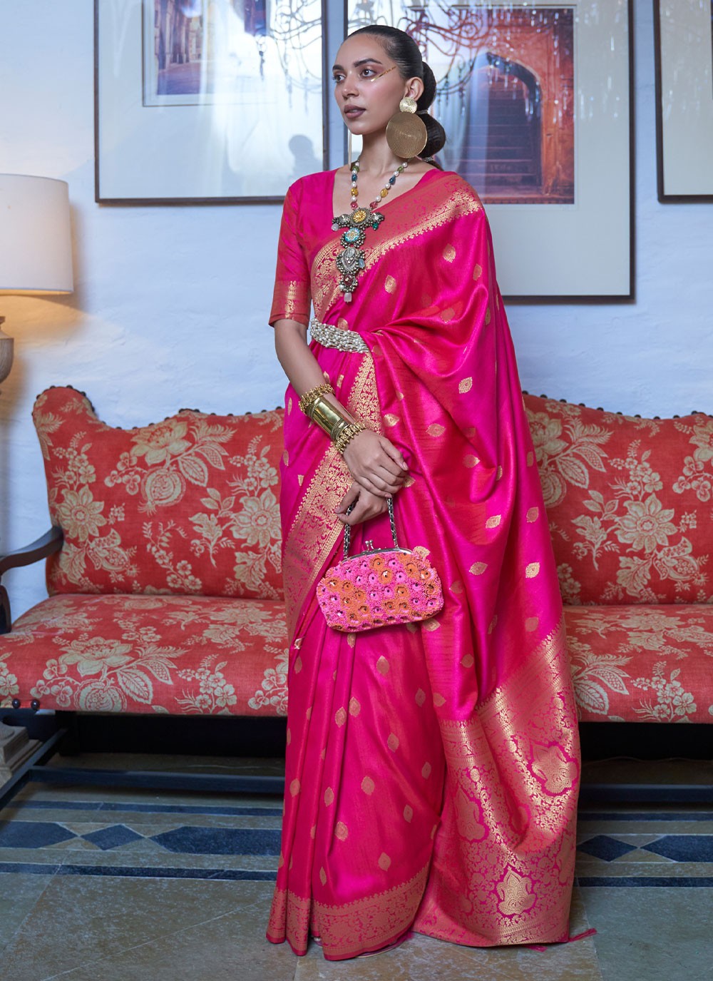 Buy Embroidered Hot Pink Net Traditional Designer Saree Online : Germany -  Party Wear Sarees