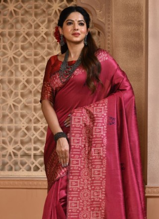 Hot Pink Woven Casual Trendy Saree