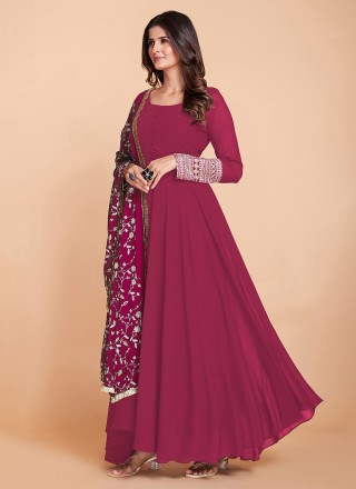 Hot Pink Zari Mehndi Readymade Gown