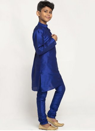 Impeccable Blue Art Dupion Silk Kurta Pyjama In Plain