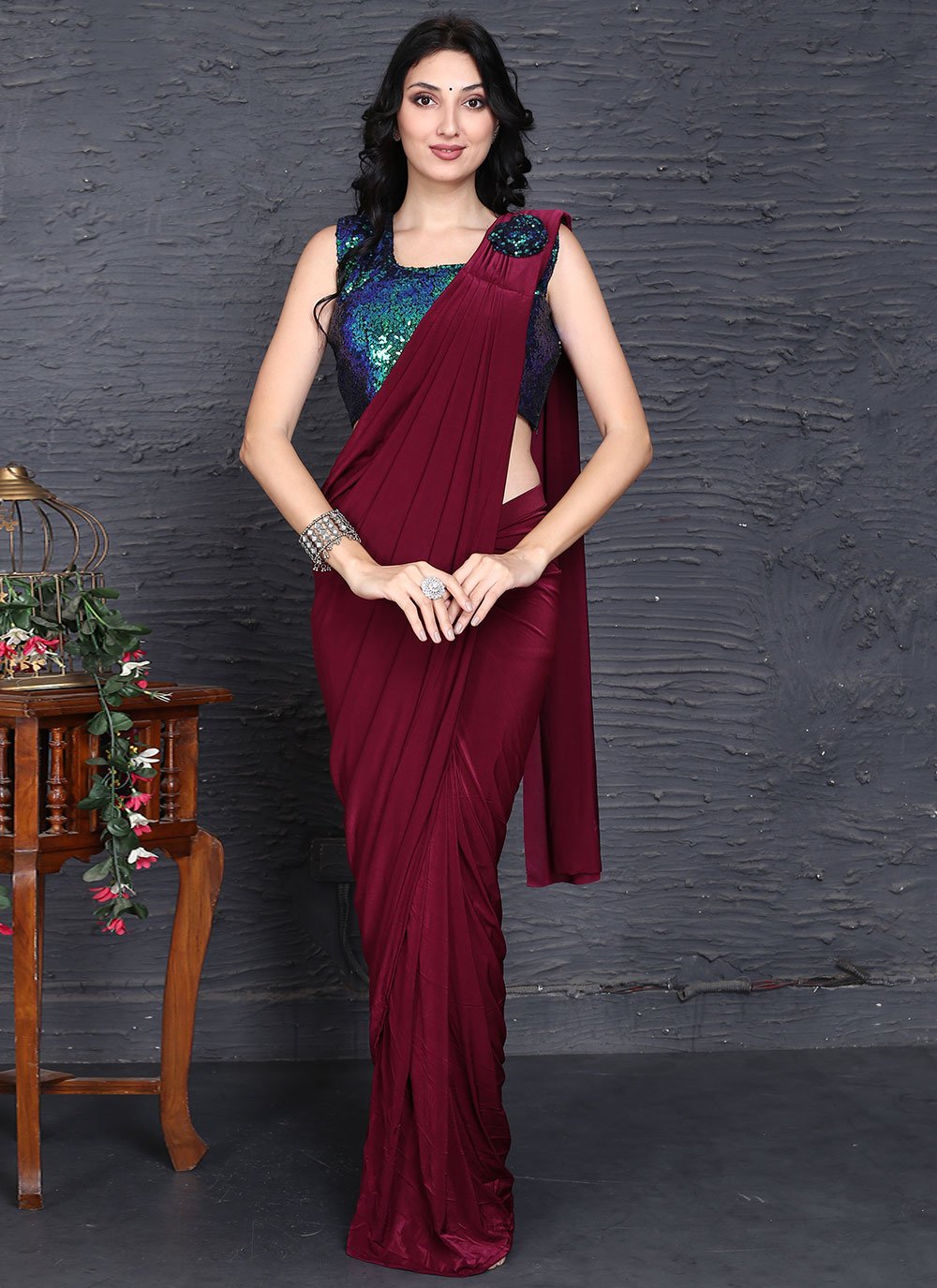 Imported Maroon Contemporary Style Saree
