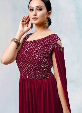 Imported Sequins Maroon Designer Gown