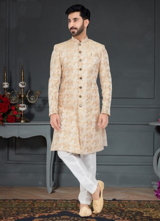 Indo Western Weaving Jacquard in Cream and White