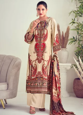 Intricate Beige Muslin Pakistani Salwar Suit