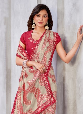 Jacquard Classic Saree in Beige