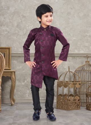 Jacquard Fancy Wine Indo Western Sherwani