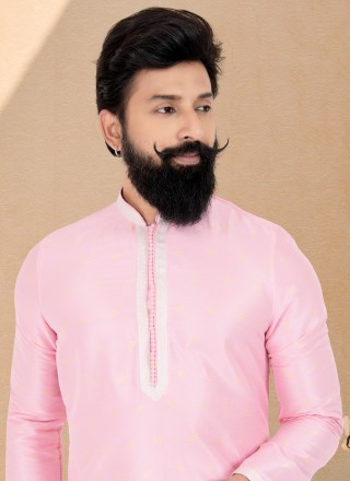 Jacquard Jacquard Work Kurta Pyjama in Pink